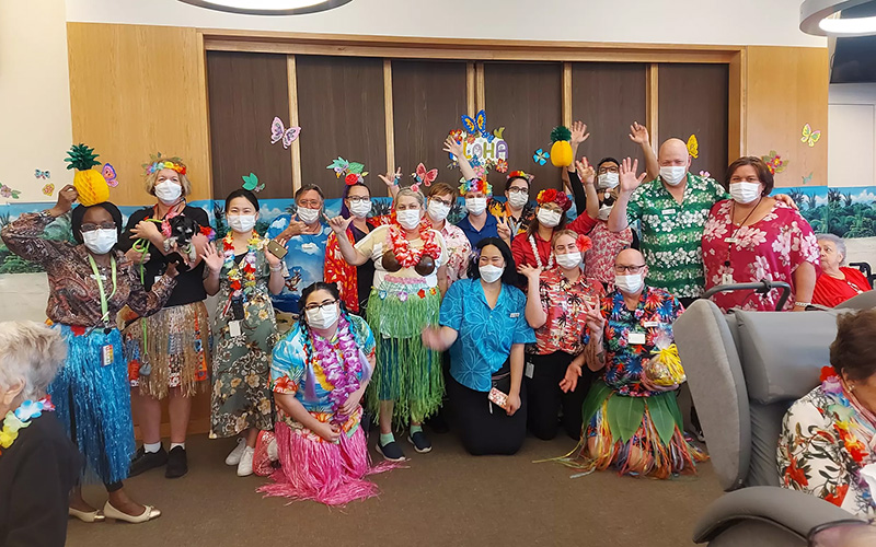 Hawaiian party at John Wesley Gardens Residential Aged Care Community - July 2024