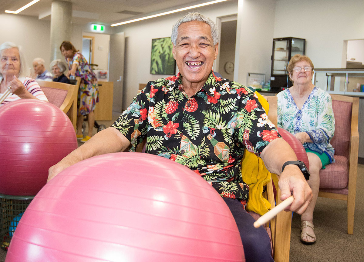 Aged care respite at Hadden Place during bouncing ball activity