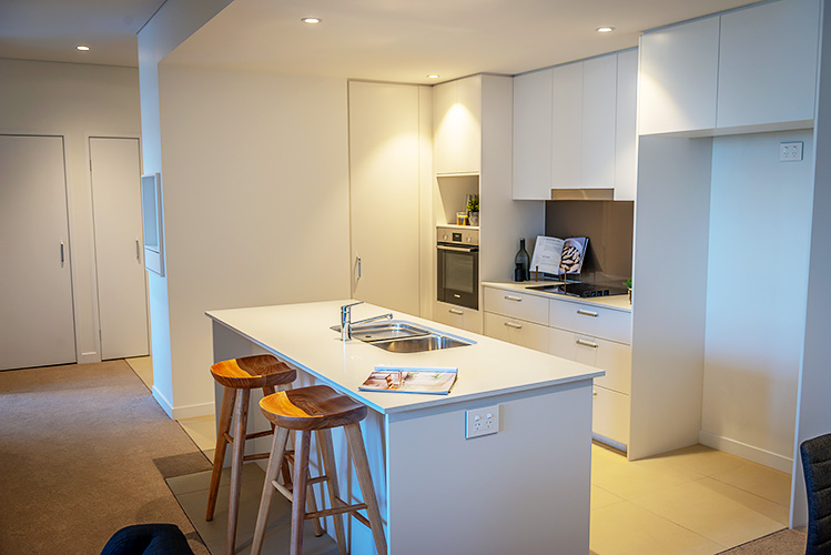 Open plan kitchen at Rosemount retirement apartment