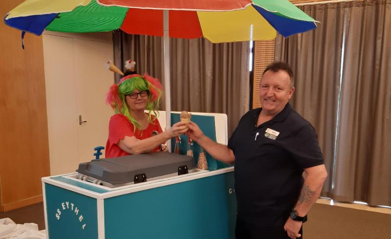 two people at an ice cream trolley